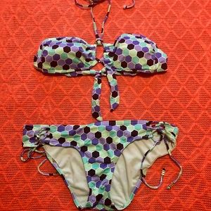 bar III Womens Hexagon Medallion Bandeau Bikini